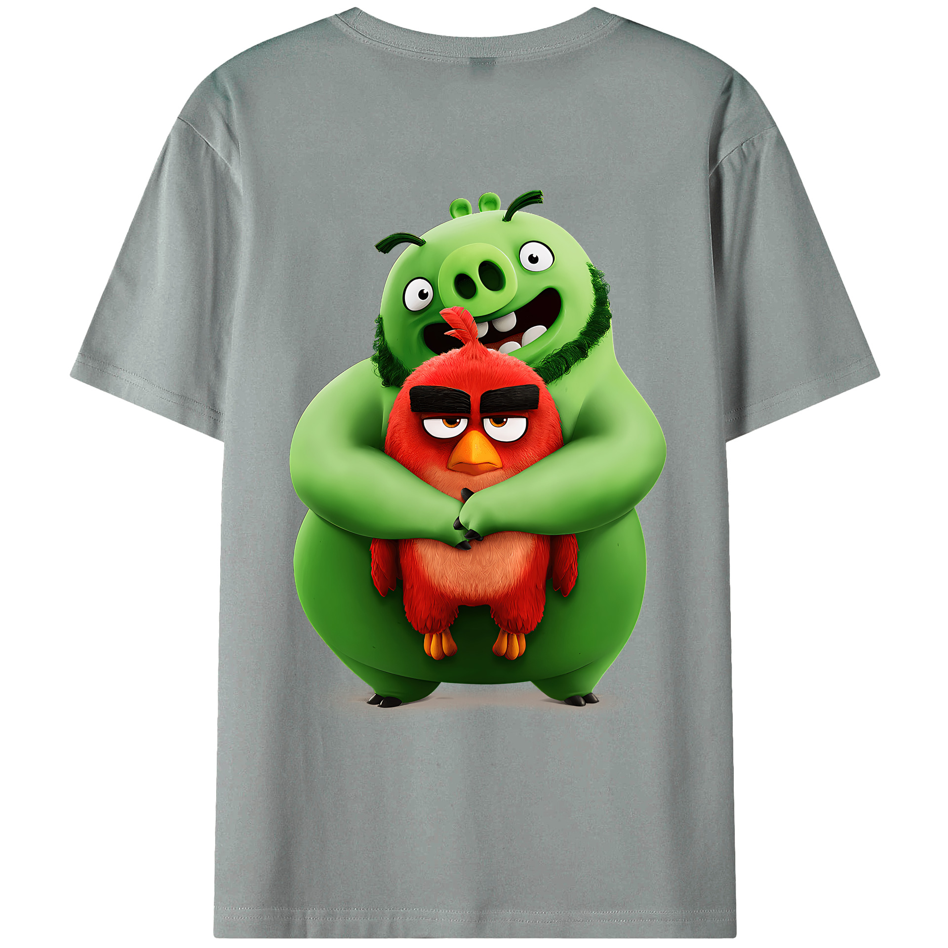 （画像用） Angry Birds アングリーバード 綿100％ メンズ半袖Tシャツ（バックプリント） 通気性